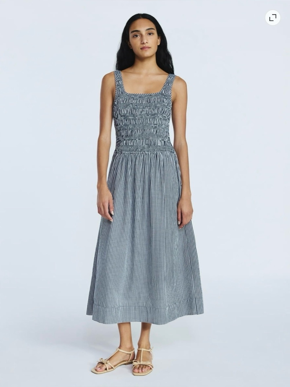 Smocked Darkest Navy & White Gingham Midi Dress